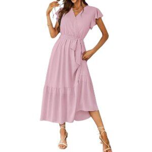 Women's PRETTYGARDEN  Boho Wrap V Neck‎ Short Sleeve Belted Dress Size XL